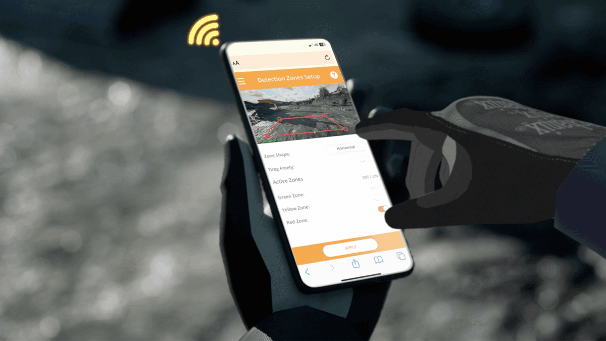 Configuración de las zonas de detección de Proxicam desde un teléfono, en terreno.